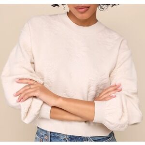 NWT Z Supply Malin Cream Textured‎ Jacquard Long Sleeve Pullover Sweater LG